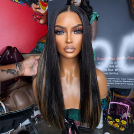 Intemporel Glueless Couleur Blonde Highlight 4x4 Wear Go Perruque Sans Colle Cheveux Humains Lisse