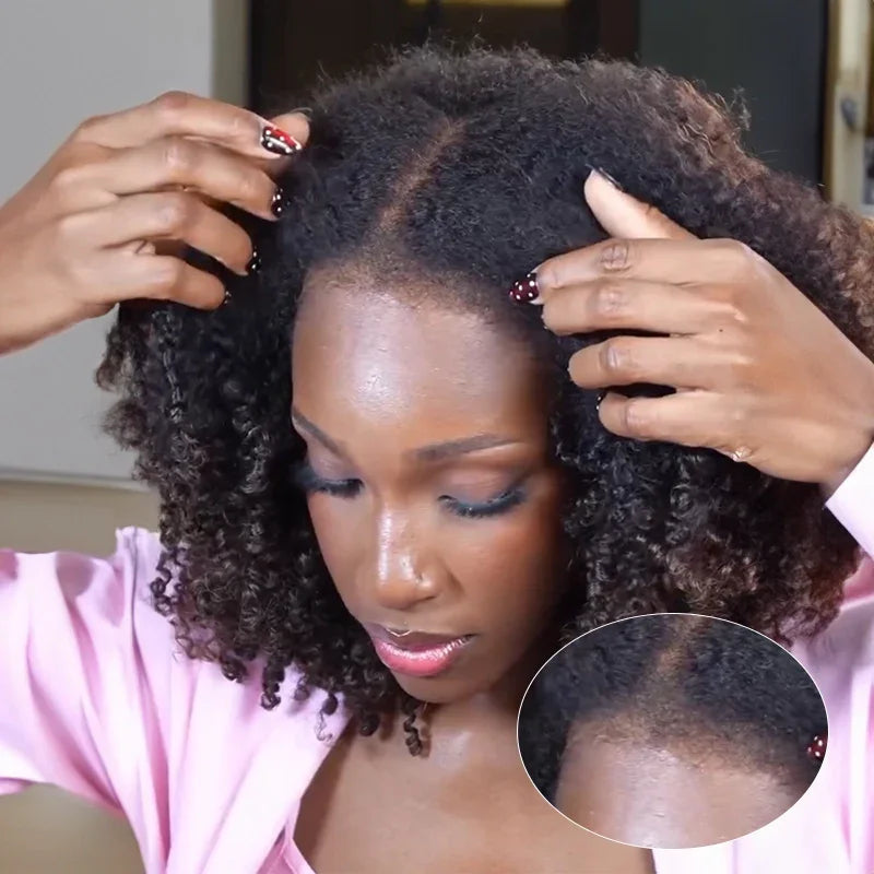 4x4 Glueless Brun Ombré 4C Edeges Perruque Bob Sans Colle Avec Bouclé 250% Densité