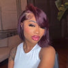Look Chic Bob Asymétrique Violet Nuit Glueless Raie sur le Côté Perruque Lace 5x5 Sans Colle