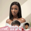 2 𝑭𝑶𝑹 €118.88🔥10" Glueless 13x4 Lisse 4C Edeges Bob+Glueless Pixie Court Perruque Sans Colle
