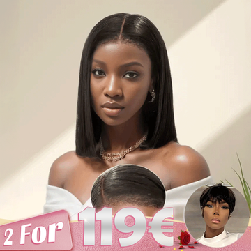 2 𝑭𝑶𝑹 €118.88🔥10" Glueless 13x4 Lisse 4C Edeges Bob+Glueless Pixie Court Perruque Sans Colle