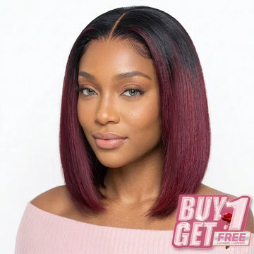 𝑩𝒖𝒚 1 𝑮𝒆𝒕 1 𝑭𝒓𝒆𝒆💥Les 3 derniers Glueless Couche Rouge Foncé Coupe Émoussée Bob 13x4 Perruque Sans Colle Lisse