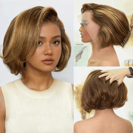 Doux Et Volumineux Couche Couleur Highlight 13x2 Dentelle Perruque Ondulé 300% Densité