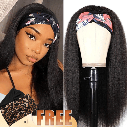 Adapté Aux Débutants Glueless Bandeau Yaki Straight Perruque Cheveux Humains