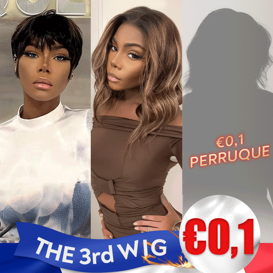 𝟑ᵉ 𝐩𝐞𝐫𝐫𝐮𝐪𝐮𝐞 𝐚̀  €𝟎,𝟏🔥Glueless Perruque 13x4 Ondulé 10"+Glueless Pixie Perruque Straight Taille Modèle