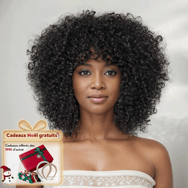 Glueless Coupe Loup Hirsute Bob Perruque Courte Afro Bouclée Sans Colle Avec Franges