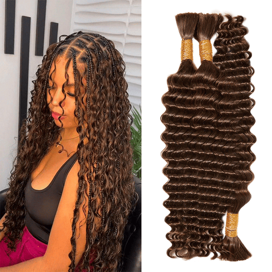 Extensions De Cheveux Humains Bouclés Profonds Couleur Brun Chocolat Pour Tressage Bohème
