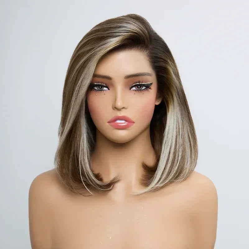 Tirez Et Partez Glueless Pre-tout Couleur Blonde Highlight Bob 13x4 Perruque Sans Colle Lisse