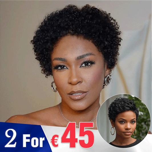 2 𝑭𝑶𝑹 €45🔥Glueless Easy-Wear Chic Sans Effort Laine Bouclée+Glueless Pixie Court Lisse Perruque Sans Colle