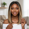 Luxury feel Carré Bob 5x5 Sans Colle Glueless Ombré Blond à Racines Noires Perruque