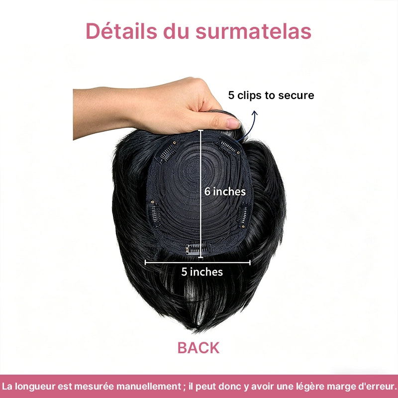 6x5 Volumateur Poivre et Sel Raie sur le Côté Cheveux Naturels Partial Topper