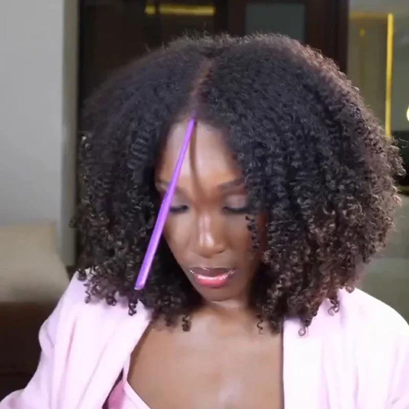 4x4 Glueless Brun Ombré 4C Edeges Perruque Bob Sans Colle Avec Bouclé 250% Densité