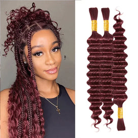 Extensions De Cheveux Humains Bouclés Profonds Couleur foncée 99J Pour Tressage Bohème