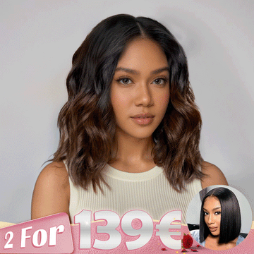 2 𝑭𝑶𝑹 €139🔥 Magnifique Glueless Ombre Brun 5x5 Perruque Sans Colle +2x6 Dentelle Bob Perruque