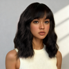 Naturelle & Intemporel Glueless Bob Perruque Sans Colle Ondulé Avec Frange Cheveux Humains