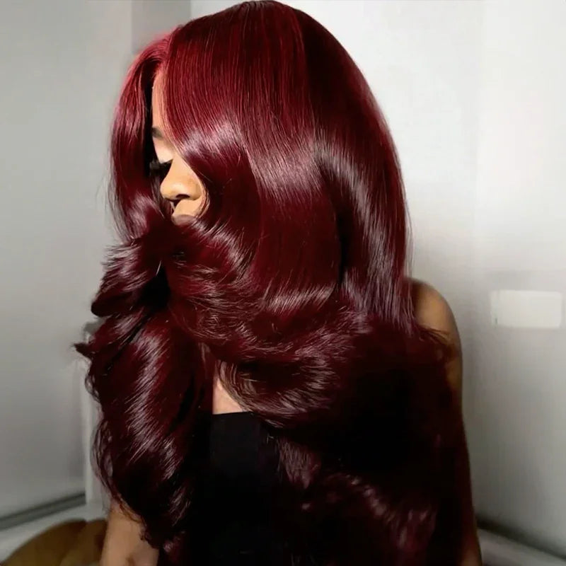 Glueless Pré-épilées Couleur Bordeaux 13x4 Perruque Sans Colle Body Wave Casquette Ajustable