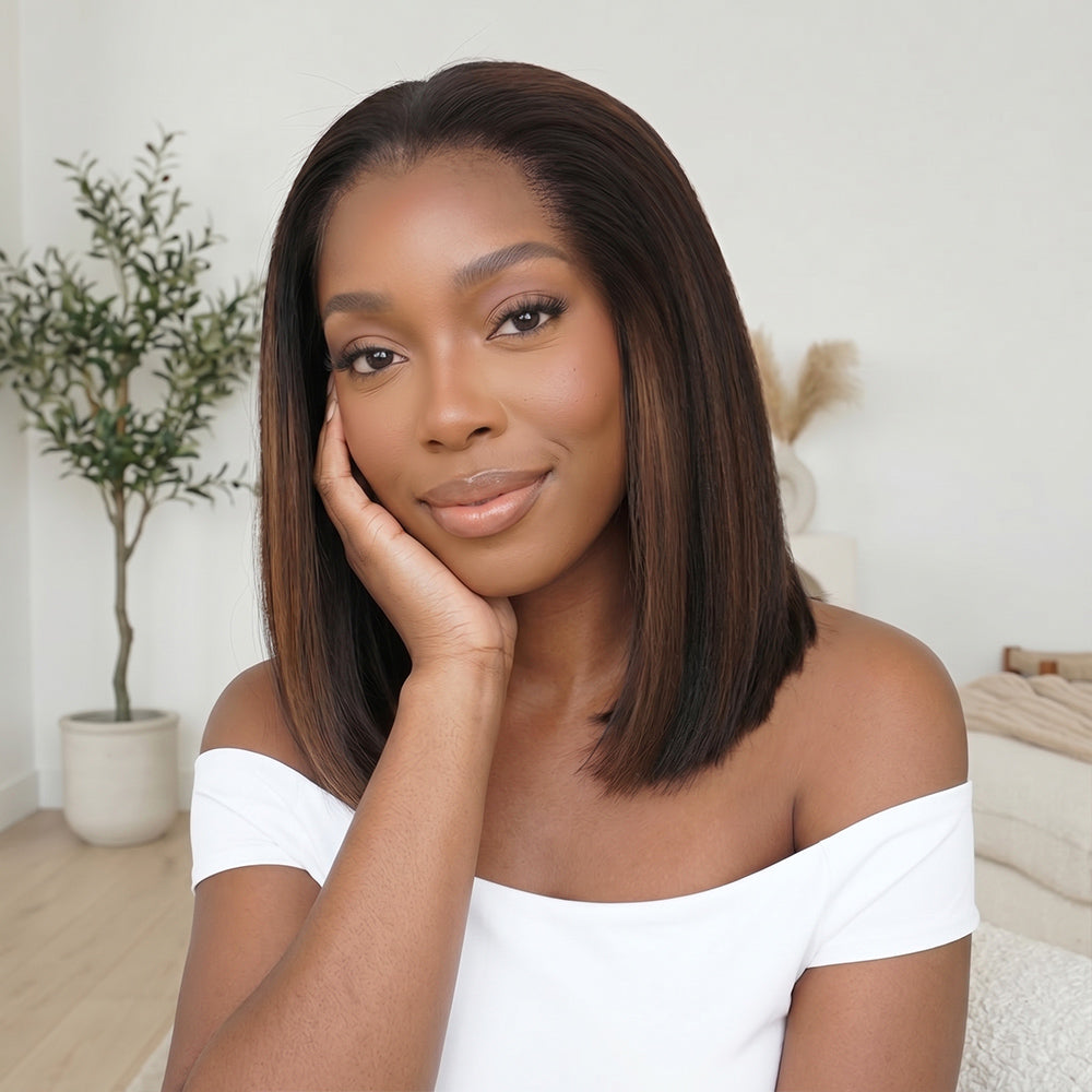 Perruque Gluesless Bob SDD Lisse Vietnamien Vierge 13x6 Highlight Ligne en M Sans Effort Sans colle
