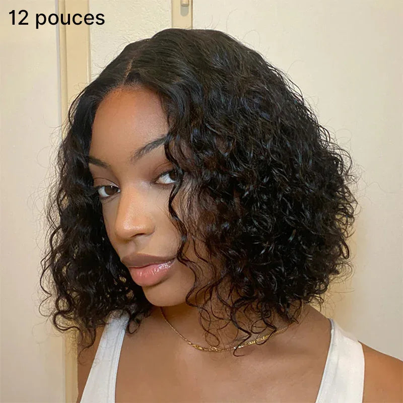 Chic Sans Ondes Romaines Effort Perruque 5x5 13x4 Glueless Water Wave Avec Raie au Milieu Short Wig
