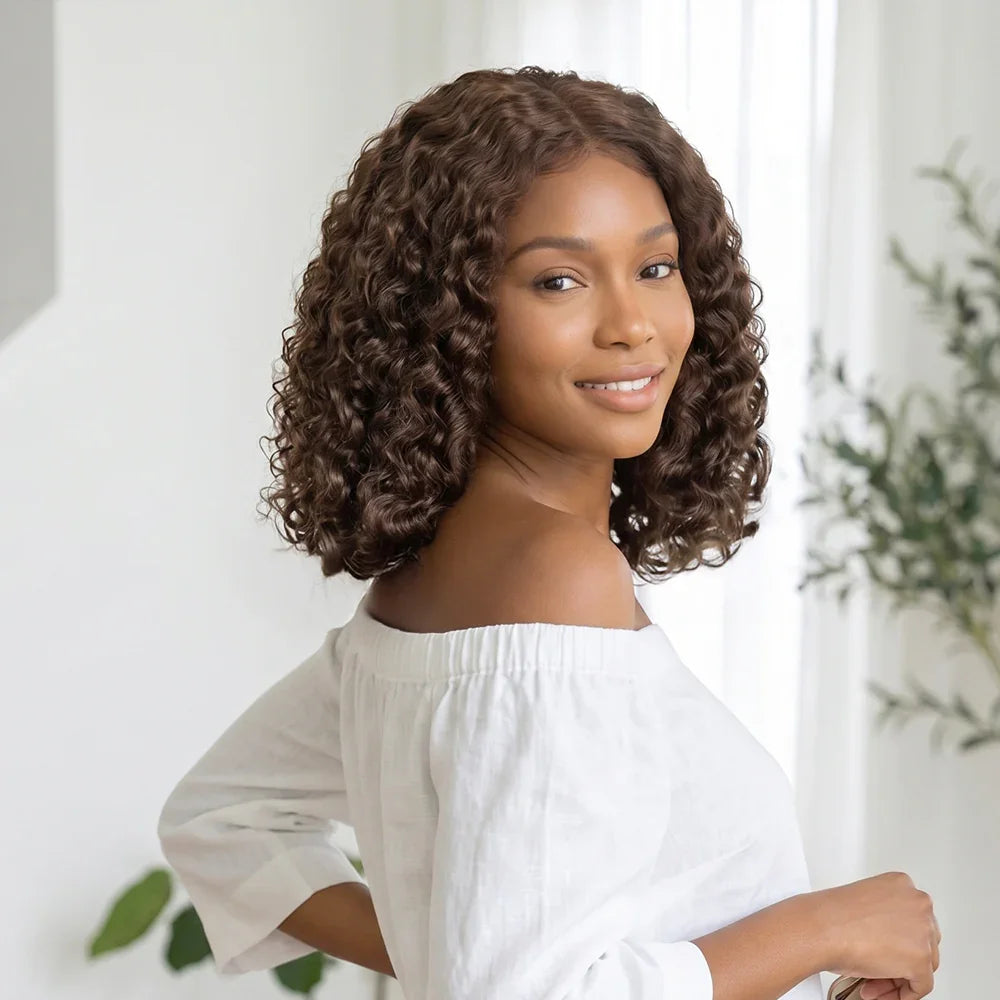 4x4 Volume de la Racine aux Pointes Bob Marron Deep Wave 300% Look Sans Effort Perruque