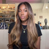 Perruque 5x5 Sans Colle Dégradé Ombré Brun et Mèches Blondes Densité 250% Wear & Go Glueless