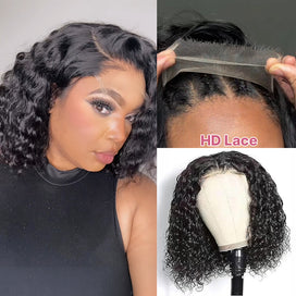 Deep Wave 5x5 Dentelle HD Bob Perruque Courte Ondulations Profondes