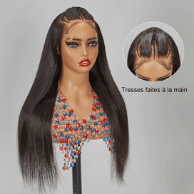 13x4 Dentelle La Mode Perruque Pré Tressée Cheveux Humains Lisse - SHINE HAIR