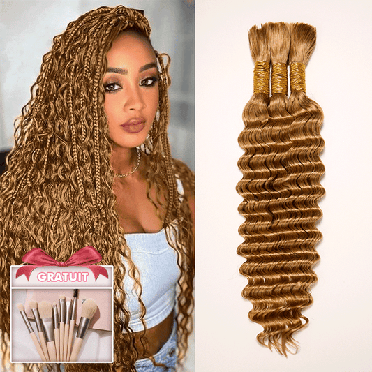 Extensions De Cheveux Humains Bouclés Profonds Couleur Blond Miel 27# Pour Tressage Bohème