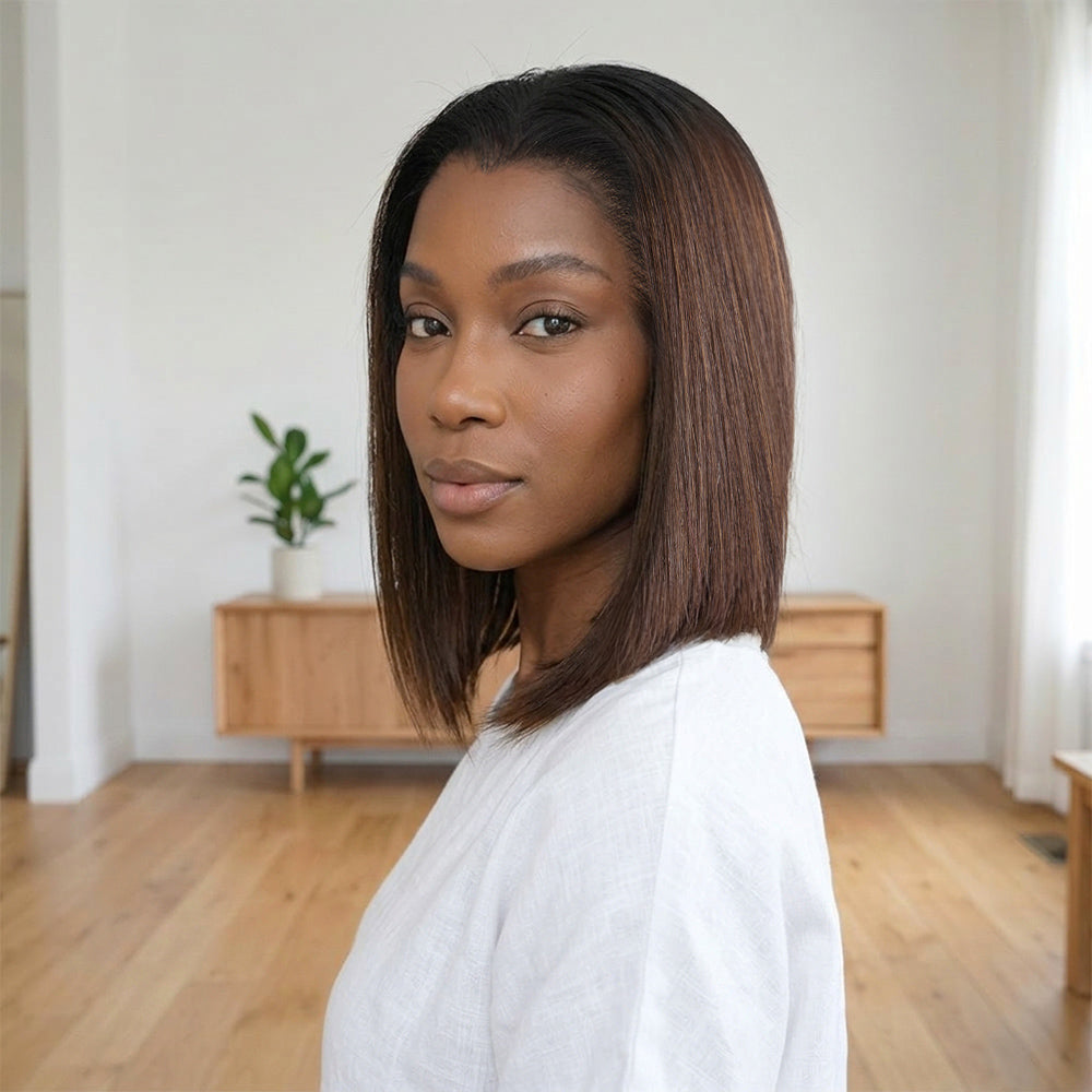 Perruque Gluesless Bob Lisse Vietnamien Vierge 13x6 Coloration Ombré Ligne en M Sans Effort Sans colle