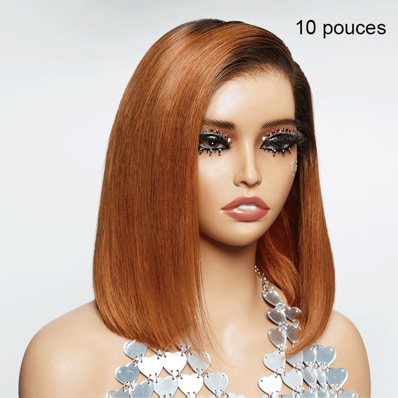 9x6 Glueless Gingembre Ombre Coupe Émoussée Lisse Bob Perruque Sans Colle - SHINE HAIR