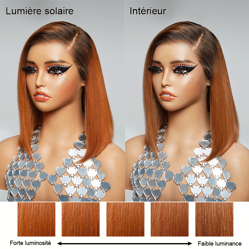 9x6 Glueless Gingembre Ombre Coupe Émoussée Lisse Bob Perruque Sans Colle - SHINE HAIR
