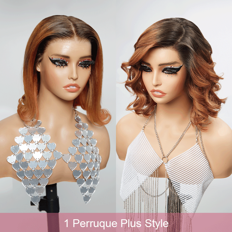 9x6 Glueless Gingembre Ombre Coupe Émoussée Lisse Bob Perruque Sans Colle - SHINE HAIR