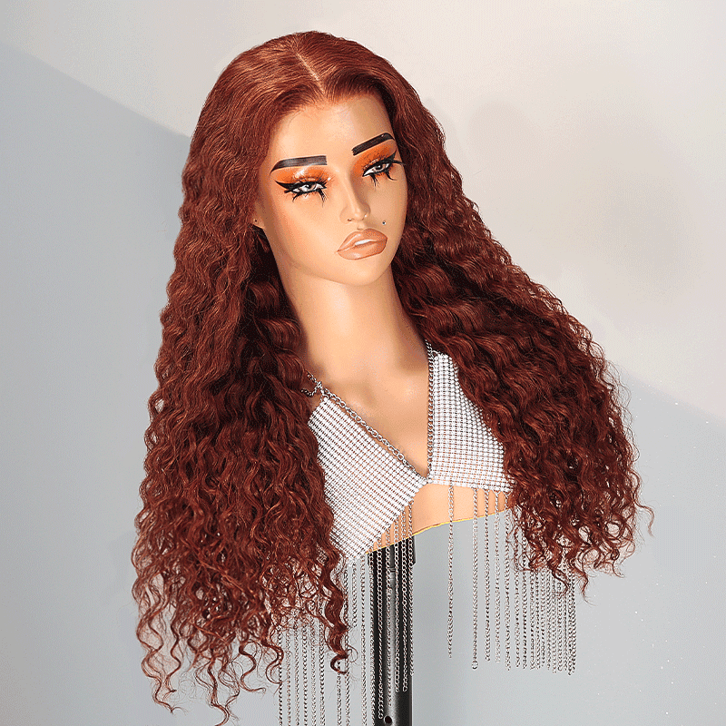 9x6 Glueless Les Plus Chauds Micro-nœuds Brun Rougeâtre Perruque Sans Colle Bouclé - SHINE HAIR