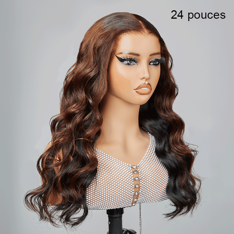 9x6 Glueless Peekaboo Bronze Marron Bob Perruque Sans Colle Lâches Body Wave - SHINE HAIR