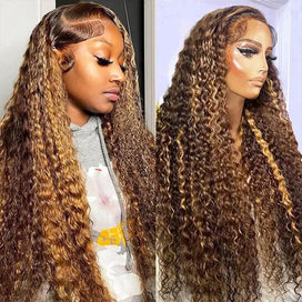 5x5 13x4 lace frontal Wig Mixed Color #4/27 Curly
