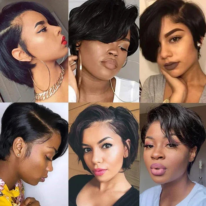 𝐏𝐫𝐞̂𝐭 𝐞𝐧 𝟐𝟒𝐡⚡Montage Facile Rapide Perruque Noir Coupe Pixie 13x4 Dentelle Lisse Cheveux Humains