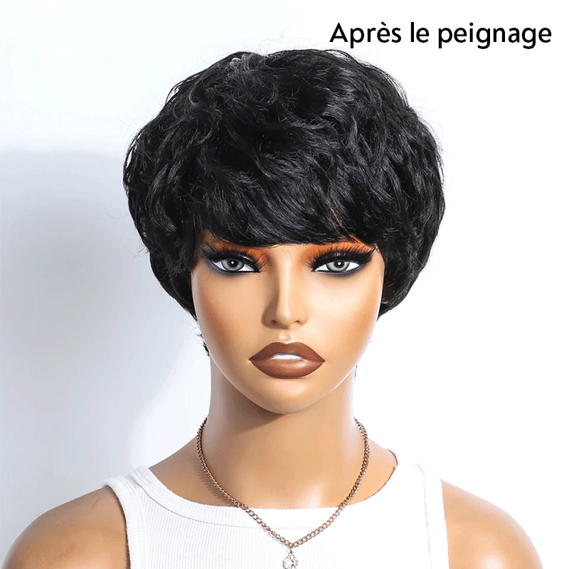 Patron Mature Coupe Pixie Avec Ondulation De L'eau Glueless Bob Perruque