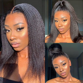 13x4 Afro Kinky Straight Minimaliste Bob Perruque Lace Frontale Humain Cheveux