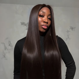 Brun Café 13x4 Dentelle Lisse  Densité 250% Glueless avec Sangle Perruque