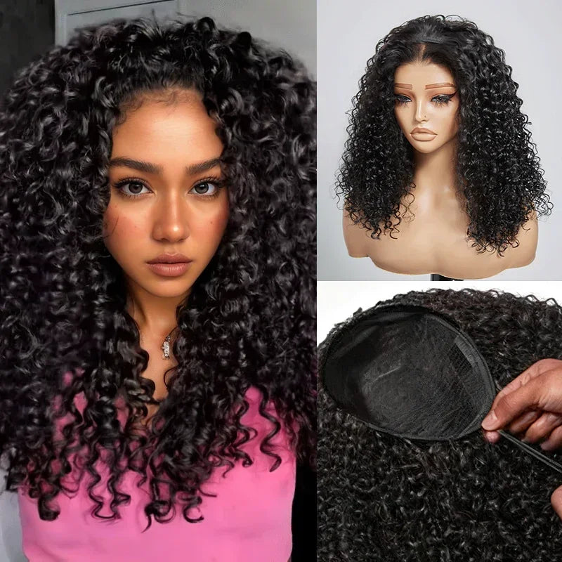 🔥4 In 1 Half Wig Deep Curly/Yaki straight Demi-Perruque À Cordon Serrage Flexi-Fit 250% Densité