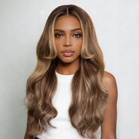 Ondulée Balayage Mèches Blondes Perruque Sans Colle Prête-à-Porter Lace Frontale Cheveux 100% Humains