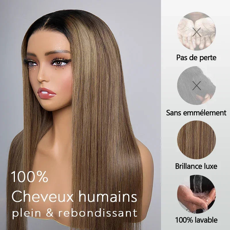 Chic Parisien Glueless 13x4 Ombre Highlight Perruque Sans Colle Lisse 250% Densité