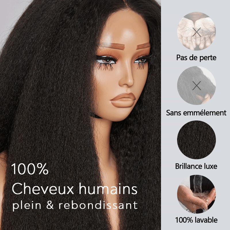 𝐏𝐫𝐞̂𝐭 𝐞𝐧 𝟐𝟒𝐡⚡Densité de 300 % Perruque 6X6 HD brésilienne cheveux humains Kinky Straight Lisse devant dentelle