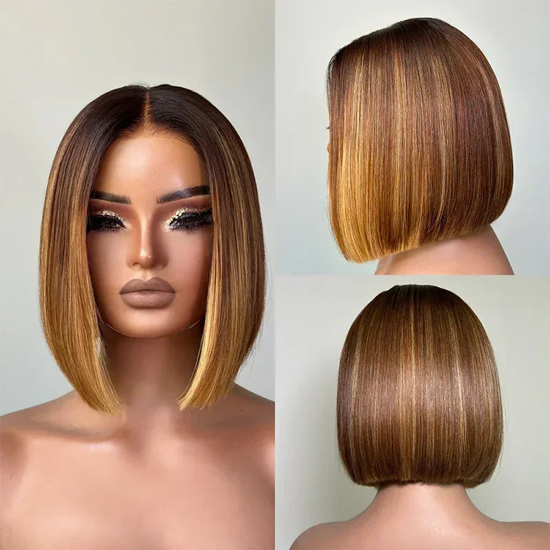 7x5 5X5 Glueless Chocolate Brown Bob Wig Glueless Wear Go Straight