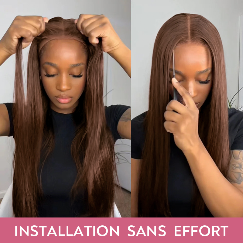 Texture Parfaite Glueless 13x4 Perruque Sans Colle Couleur Brun Chocolat Straight Cheveux Humains