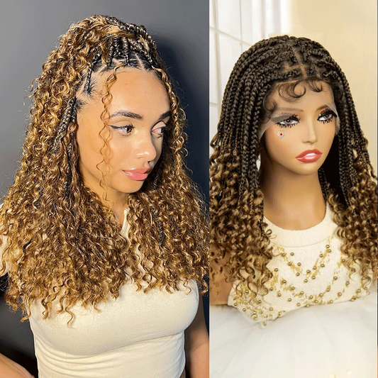 Perruque Tressée Bohème Ombré Honey Blonde En Dentelle Intégrale Avec Cheveux Bébé Synthétique 300% Densité