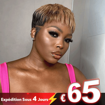 𝐄𝐱𝐩𝐞́𝐝𝐢𝐭𝐢𝐨𝐧 𝐬𝐨𝐮𝐬 𝟒 𝐣𝐨𝐮𝐫𝐬⚡Stylish Coupe Pixie Courte Couleur Blond Miel Avec Racines Foncées Perruque Bob Sans Colle