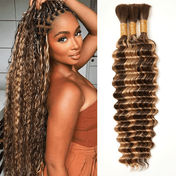 Extensions De Cheveux Humains Bouclés Profonds Couleur #4/27 Higlight Pour Tressage Bohème