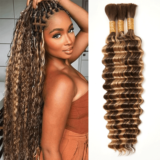 Extensions De Cheveux Humains Bouclés Profonds Couleur #4/27 Higlight Pour Tressage Bohème
