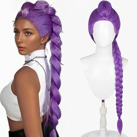 🎃Halloween Perruque Longue Tressée Violette Pour Cosplay Déguisement Cheveux Synthétiques