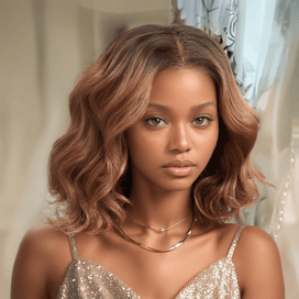 Avant Tout Cheveux Brillants Glueless Bob Ombre Marron 4×4 Perruque Sans Colle Ondulé